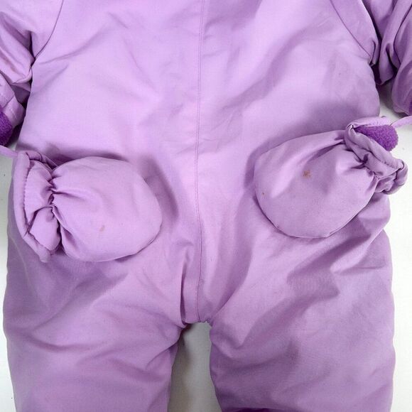 Vintage Infant Baby Girl Purple Hood Snowsuit & Mittens Winter Jacket / 6-9 Mon - Picture 6 of 10